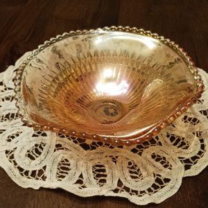 Carnival glass Jeanette design iridescent marigold candy dish